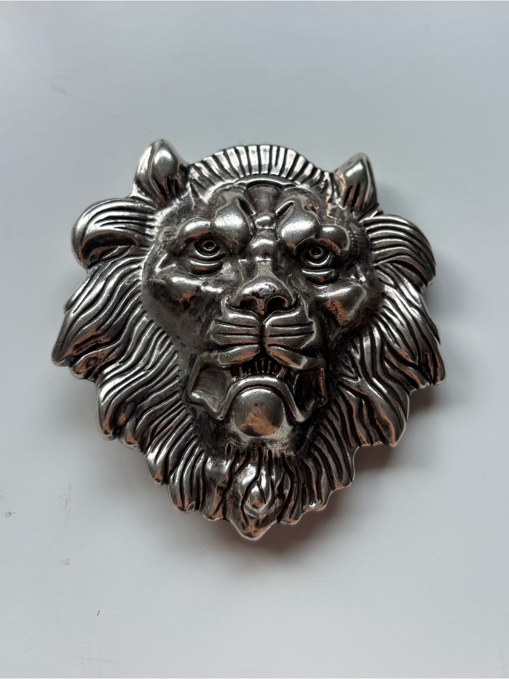 Vintage silver toned lion belt buckle